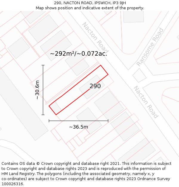 290, NACTON ROAD, IPSWICH, IP3 9JH: Plot and title map