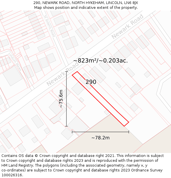 290, NEWARK ROAD, NORTH HYKEHAM, LINCOLN, LN6 8JX: Plot and title map