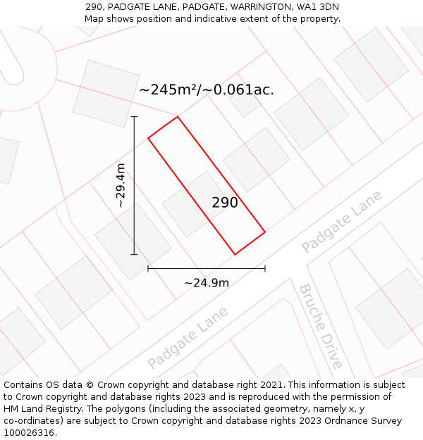 290, PADGATE LANE, PADGATE, WARRINGTON, WA1 3DN: Plot and title map