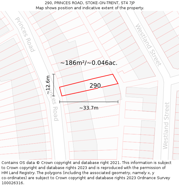 290, PRINCES ROAD, STOKE-ON-TRENT, ST4 7JP: Plot and title map