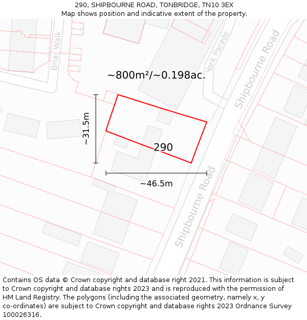 290, SHIPBOURNE ROAD, TONBRIDGE, TN10 3EX: Plot and title map