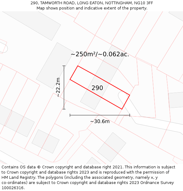 290, TAMWORTH ROAD, LONG EATON, NOTTINGHAM, NG10 3FF: Plot and title map