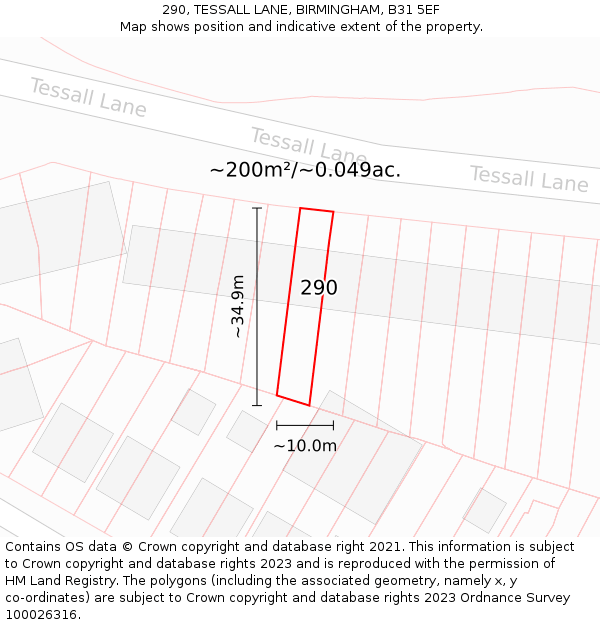 290, TESSALL LANE, BIRMINGHAM, B31 5EF: Plot and title map