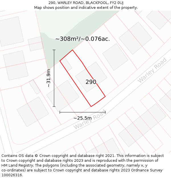 290, WARLEY ROAD, BLACKPOOL, FY2 0UJ: Plot and title map