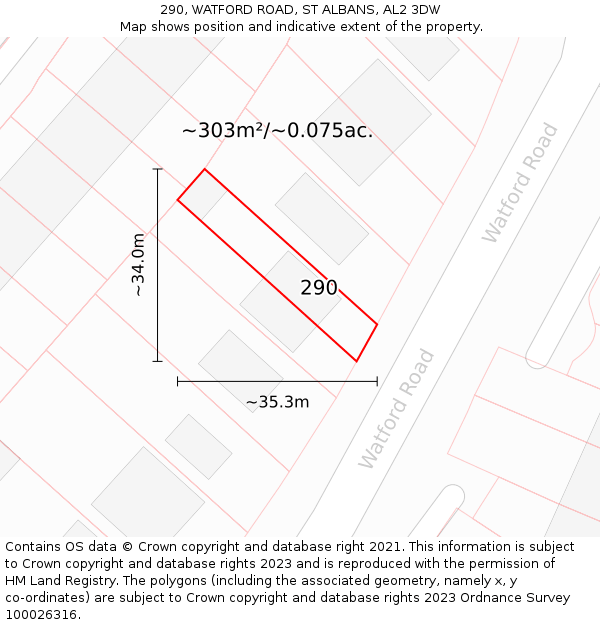 290, WATFORD ROAD, ST ALBANS, AL2 3DW: Plot and title map