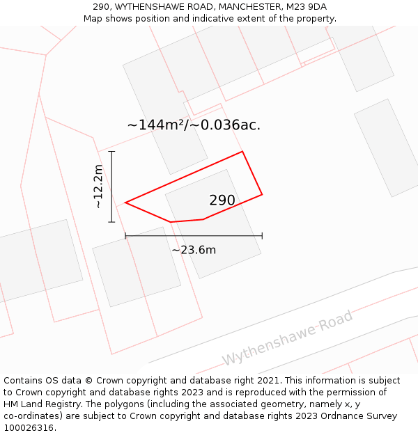 290, WYTHENSHAWE ROAD, MANCHESTER, M23 9DA: Plot and title map