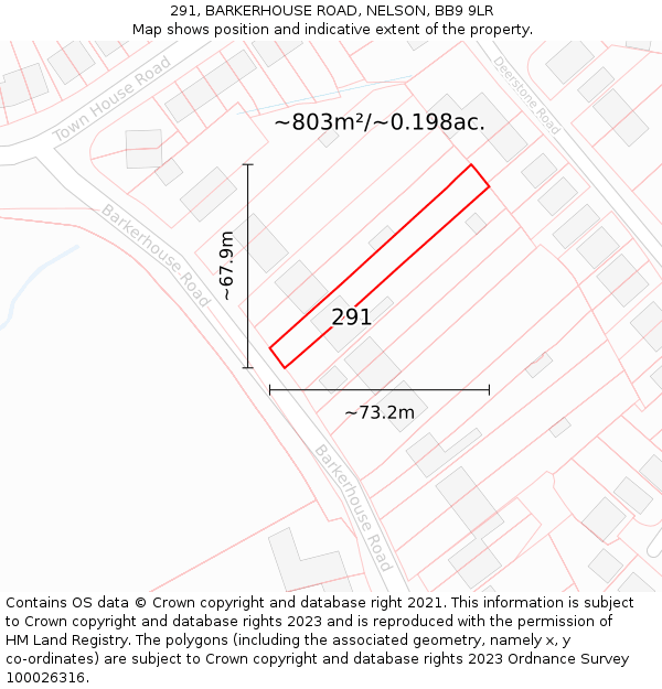 291, BARKERHOUSE ROAD, NELSON, BB9 9LR: Plot and title map