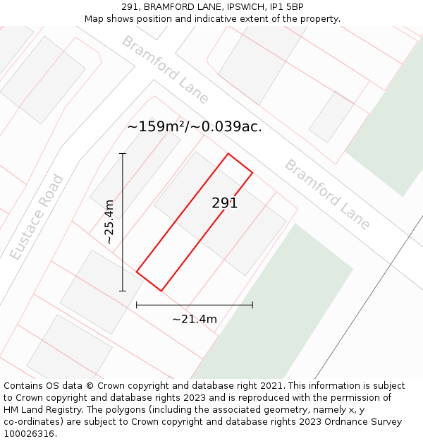 291, BRAMFORD LANE, IPSWICH, IP1 5BP: Plot and title map