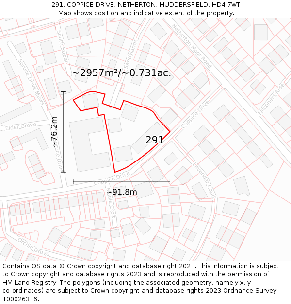 291, COPPICE DRIVE, NETHERTON, HUDDERSFIELD, HD4 7WT: Plot and title map