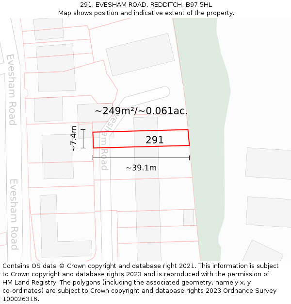 291, EVESHAM ROAD, REDDITCH, B97 5HL: Plot and title map