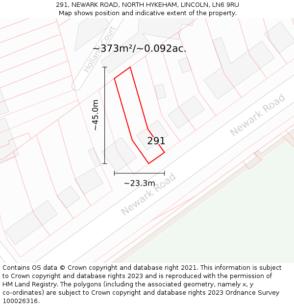 291, NEWARK ROAD, NORTH HYKEHAM, LINCOLN, LN6 9RU: Plot and title map