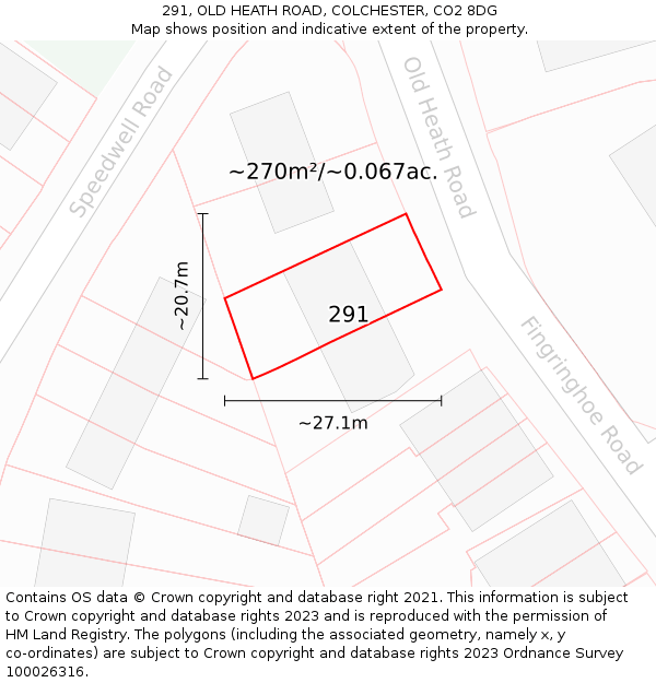 291, OLD HEATH ROAD, COLCHESTER, CO2 8DG: Plot and title map