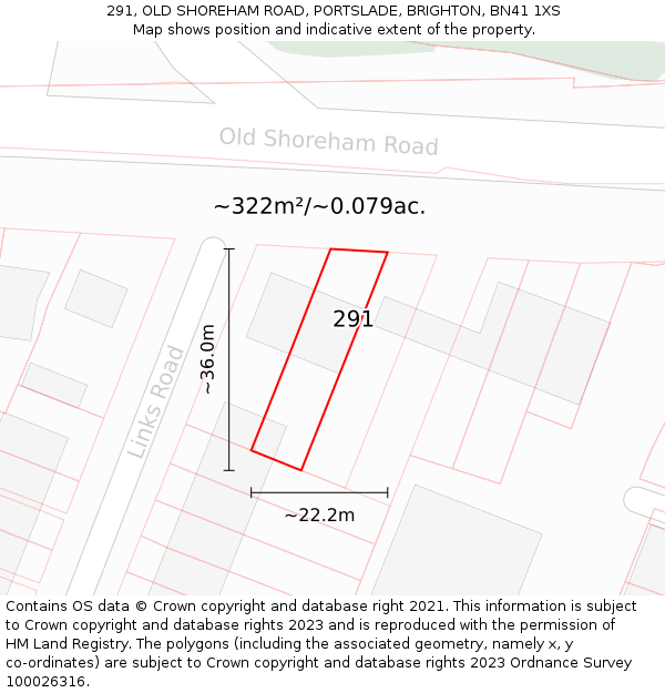 291, OLD SHOREHAM ROAD, PORTSLADE, BRIGHTON, BN41 1XS: Plot and title map