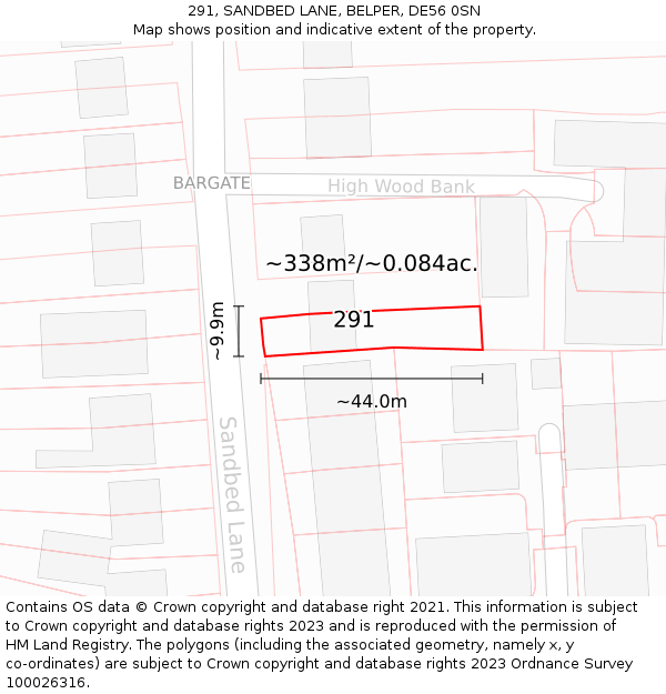 291, SANDBED LANE, BELPER, DE56 0SN: Plot and title map