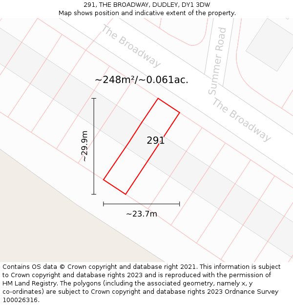 291, THE BROADWAY, DUDLEY, DY1 3DW: Plot and title map