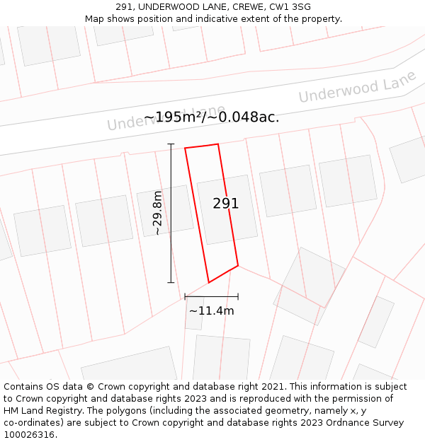 291, UNDERWOOD LANE, CREWE, CW1 3SG: Plot and title map