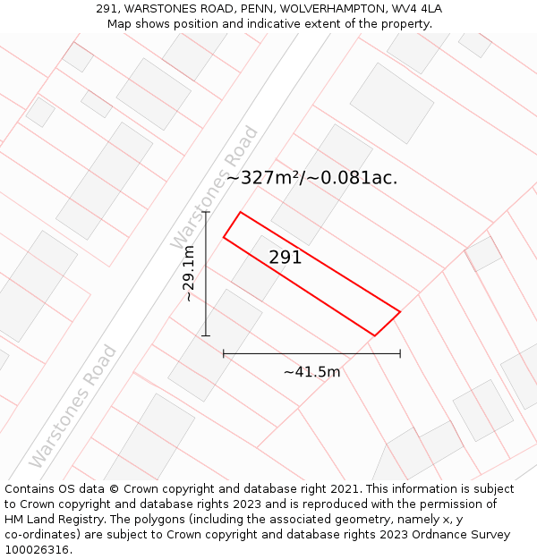 291, WARSTONES ROAD, PENN, WOLVERHAMPTON, WV4 4LA: Plot and title map