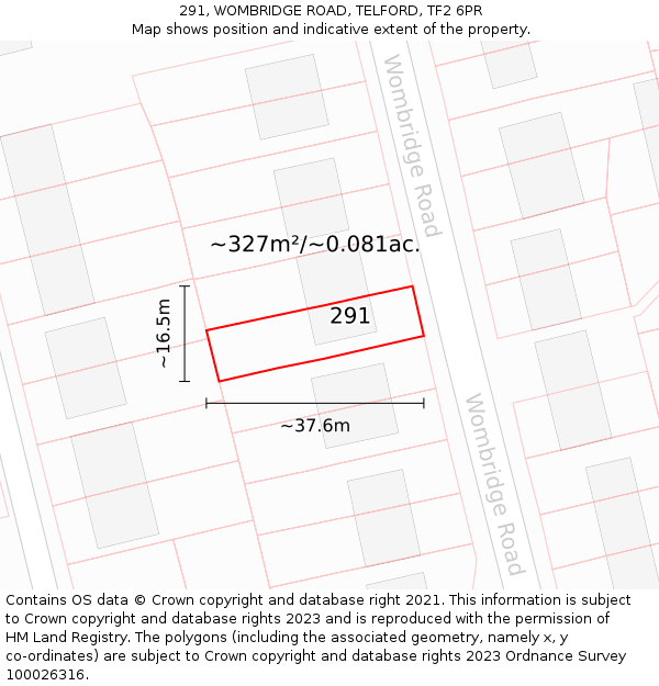 291, WOMBRIDGE ROAD, TELFORD, TF2 6PR: Plot and title map