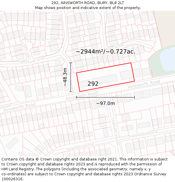 292, AINSWORTH ROAD, BURY, BL8 2LT: Plot and title map