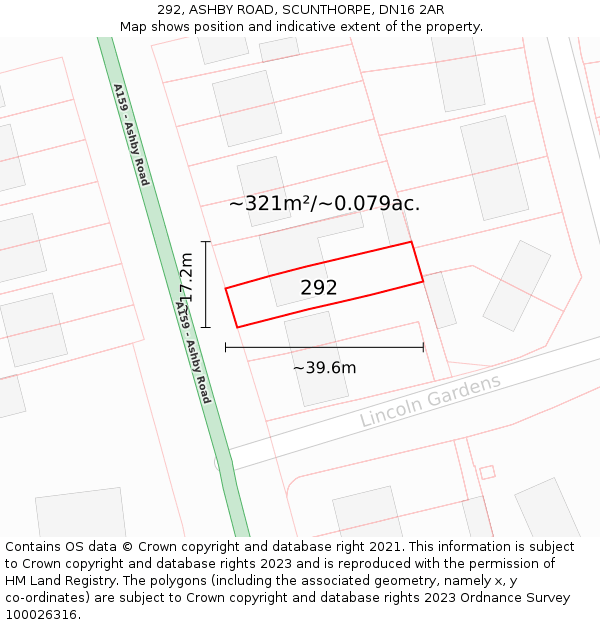 292, ASHBY ROAD, SCUNTHORPE, DN16 2AR: Plot and title map