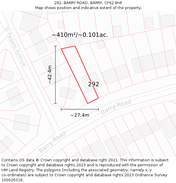 292, BARRY ROAD, BARRY, CF62 8HF: Plot and title map