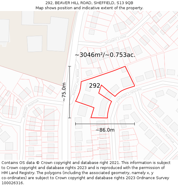 292, BEAVER HILL ROAD, SHEFFIELD, S13 9QB: Plot and title map