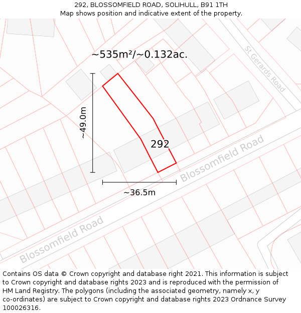 292, BLOSSOMFIELD ROAD, SOLIHULL, B91 1TH: Plot and title map