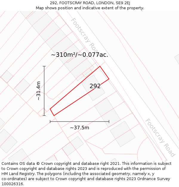 292, FOOTSCRAY ROAD, LONDON, SE9 2EJ: Plot and title map