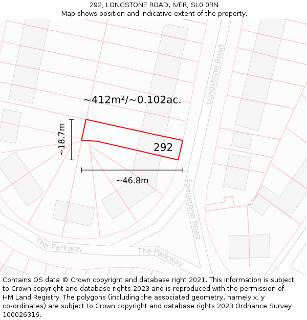 292, LONGSTONE ROAD, IVER, SL0 0RN: Plot and title map