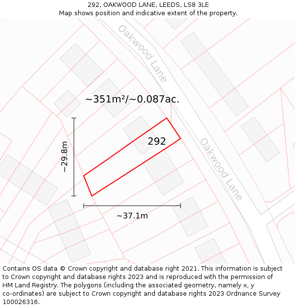 292, OAKWOOD LANE, LEEDS, LS8 3LE: Plot and title map