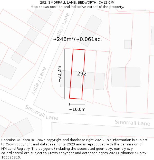 292, SMORRALL LANE, BEDWORTH, CV12 0JW: Plot and title map