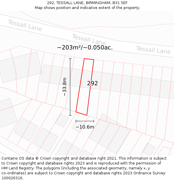 292, TESSALL LANE, BIRMINGHAM, B31 5EF: Plot and title map