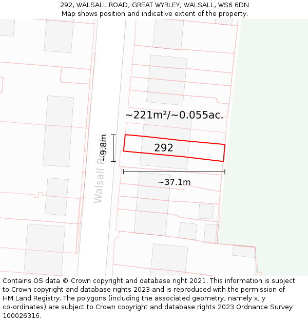 292, WALSALL ROAD, GREAT WYRLEY, WALSALL, WS6 6DN: Plot and title map