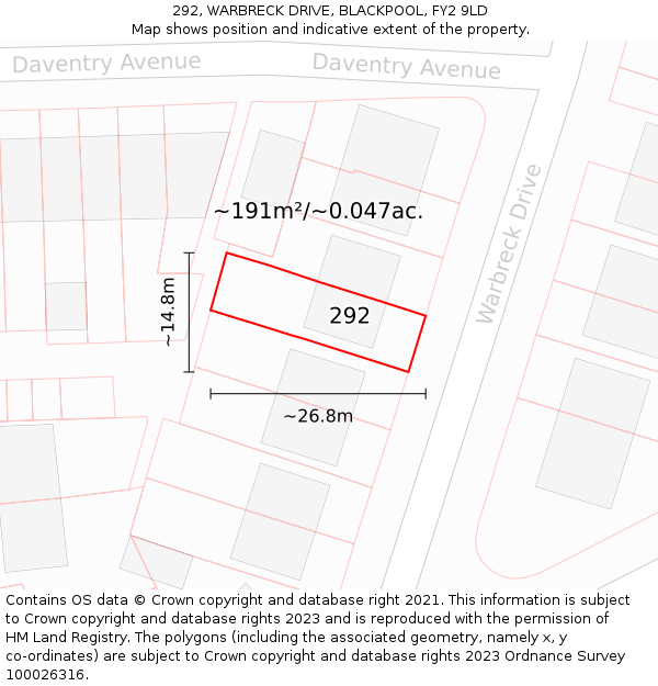 292, WARBRECK DRIVE, BLACKPOOL, FY2 9LD: Plot and title map