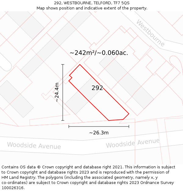 292, WESTBOURNE, TELFORD, TF7 5QS: Plot and title map