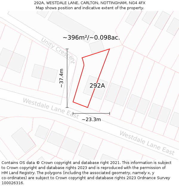 292A, WESTDALE LANE, CARLTON, NOTTINGHAM, NG4 4FX: Plot and title map