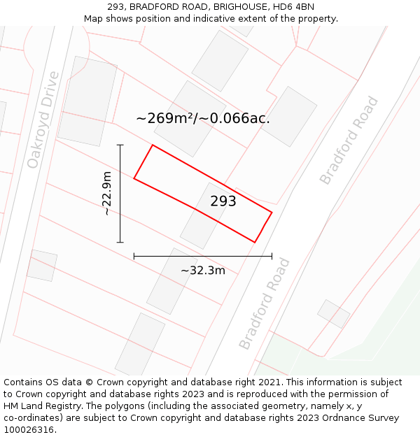 293, BRADFORD ROAD, BRIGHOUSE, HD6 4BN: Plot and title map