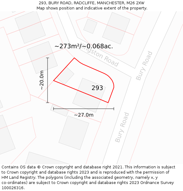 293, BURY ROAD, RADCLIFFE, MANCHESTER, M26 2XW: Plot and title map