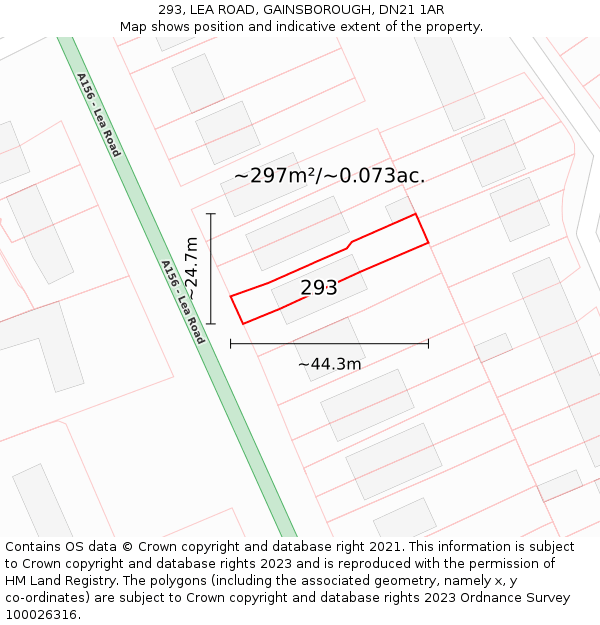293, LEA ROAD, GAINSBOROUGH, DN21 1AR: Plot and title map