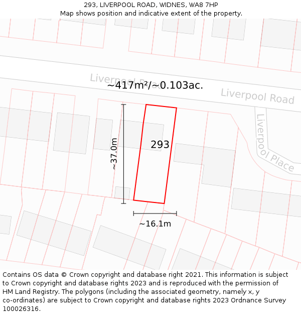 293, LIVERPOOL ROAD, WIDNES, WA8 7HP: Plot and title map