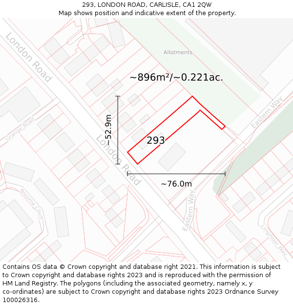 293, LONDON ROAD, CARLISLE, CA1 2QW: Plot and title map