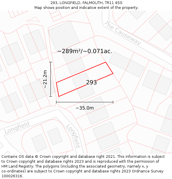 293, LONGFIELD, FALMOUTH, TR11 4SS: Plot and title map