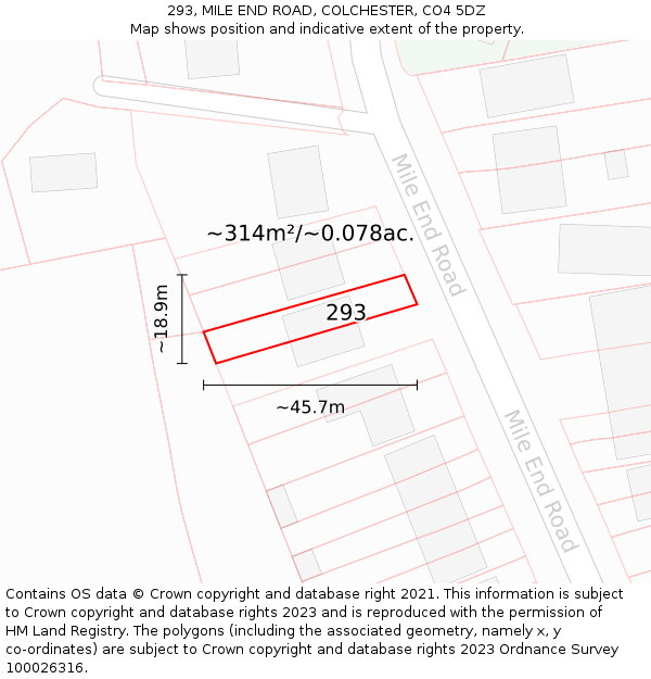 293, MILE END ROAD, COLCHESTER, CO4 5DZ: Plot and title map