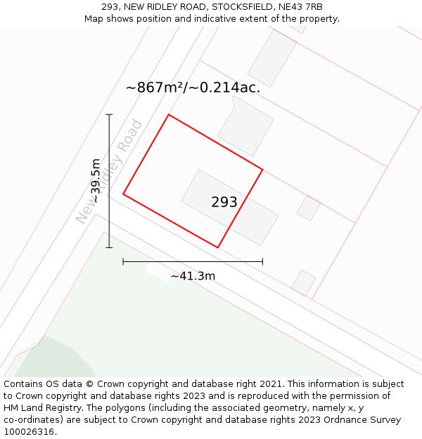 293, NEW RIDLEY ROAD, STOCKSFIELD, NE43 7RB: Plot and title map