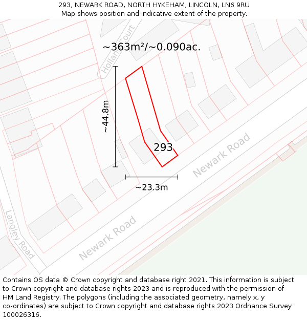 293, NEWARK ROAD, NORTH HYKEHAM, LINCOLN, LN6 9RU: Plot and title map