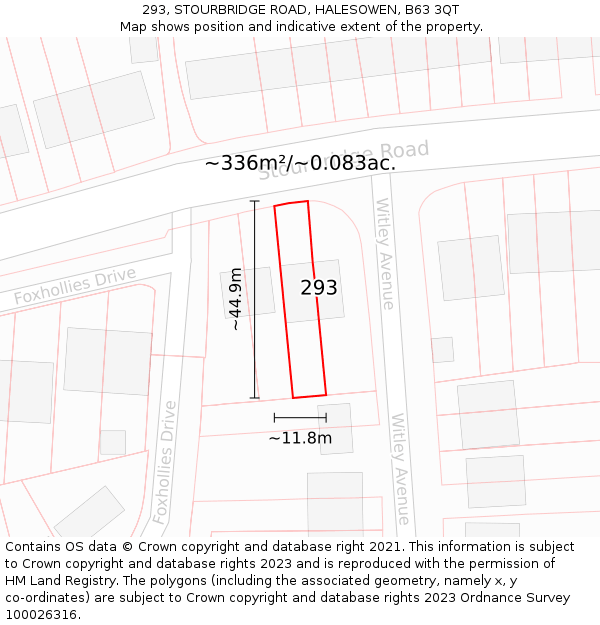 293, STOURBRIDGE ROAD, HALESOWEN, B63 3QT: Plot and title map