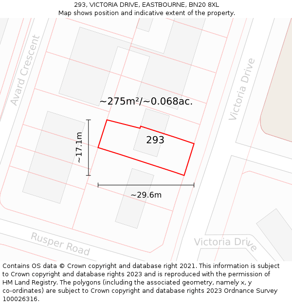 293, VICTORIA DRIVE, EASTBOURNE, BN20 8XL: Plot and title map