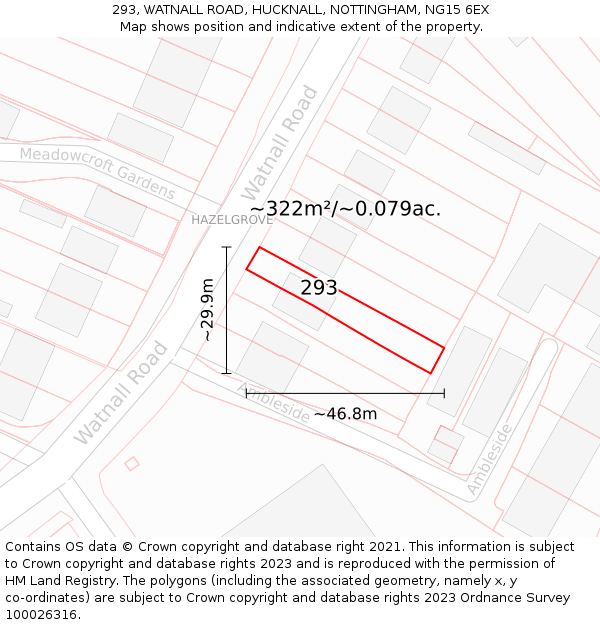 293, WATNALL ROAD, HUCKNALL, NOTTINGHAM, NG15 6EX: Plot and title map