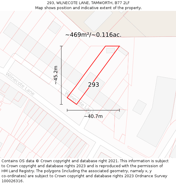 293, WILNECOTE LANE, TAMWORTH, B77 2LF: Plot and title map