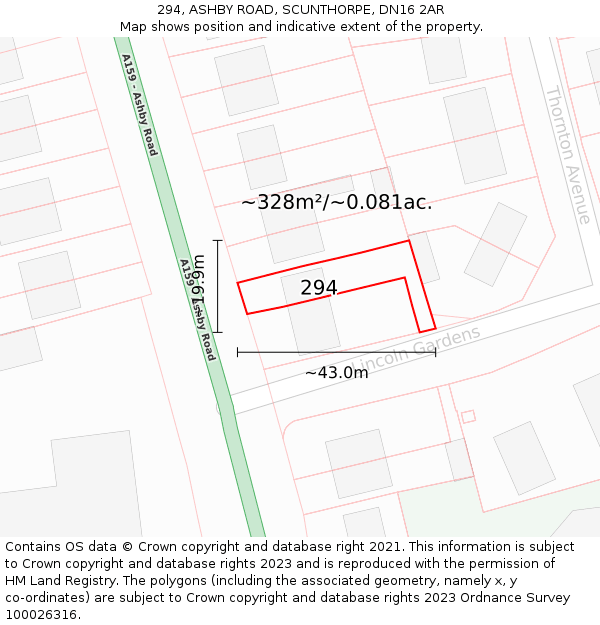 294, ASHBY ROAD, SCUNTHORPE, DN16 2AR: Plot and title map